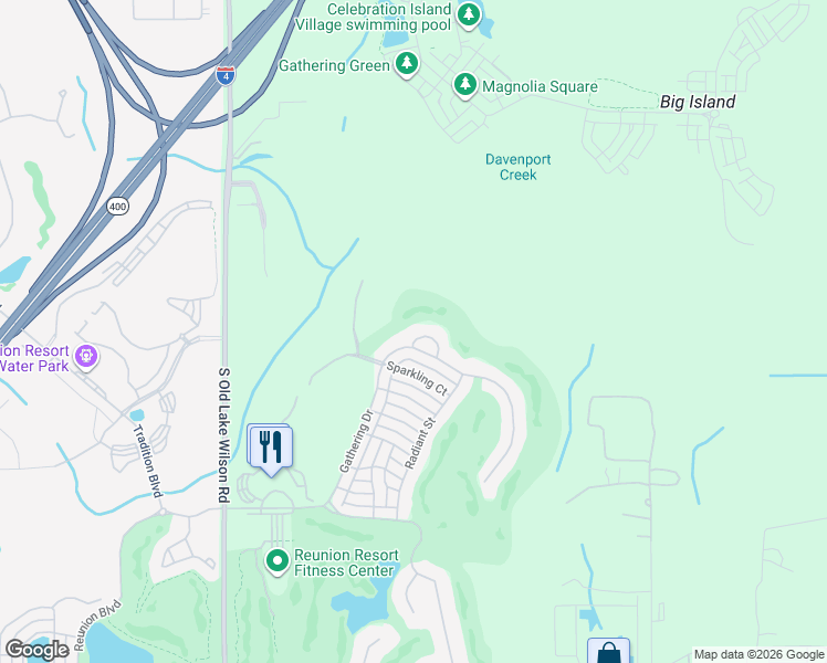 map of restaurants, bars, coffee shops, grocery stores, and more near 7481 Gathering Loop in Osceola County