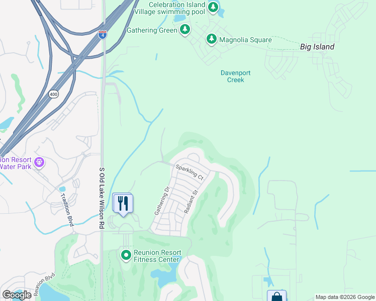 map of restaurants, bars, coffee shops, grocery stores, and more near 7481 Gathering Loop in Osceola County