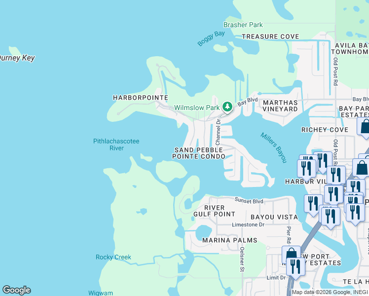 map of restaurants, bars, coffee shops, grocery stores, and more near 8211 Brent Street in Port Richey