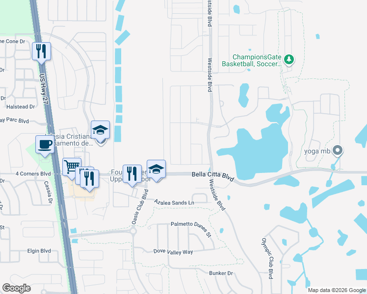 map of restaurants, bars, coffee shops, grocery stores, and more near 1152 Challenge Drive in Four Corners