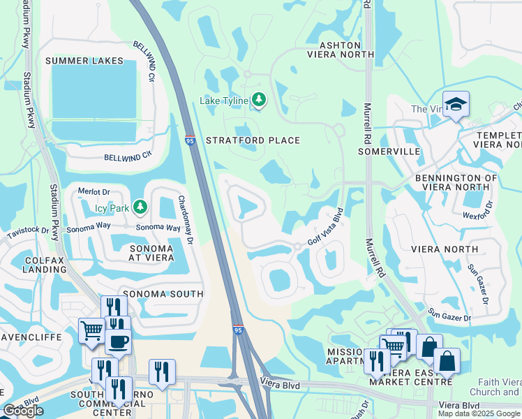 map of restaurants, bars, coffee shops, grocery stores, and more near 2535 Canterbury Circle in Rockledge