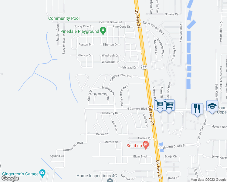map of restaurants, bars, coffee shops, grocery stores, and more near 410 Montara Drive in Davenport