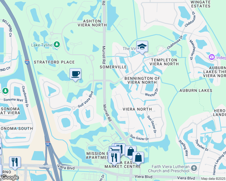 map of restaurants, bars, coffee shops, grocery stores, and more near 5080 Pointed Bill Court in Rockledge