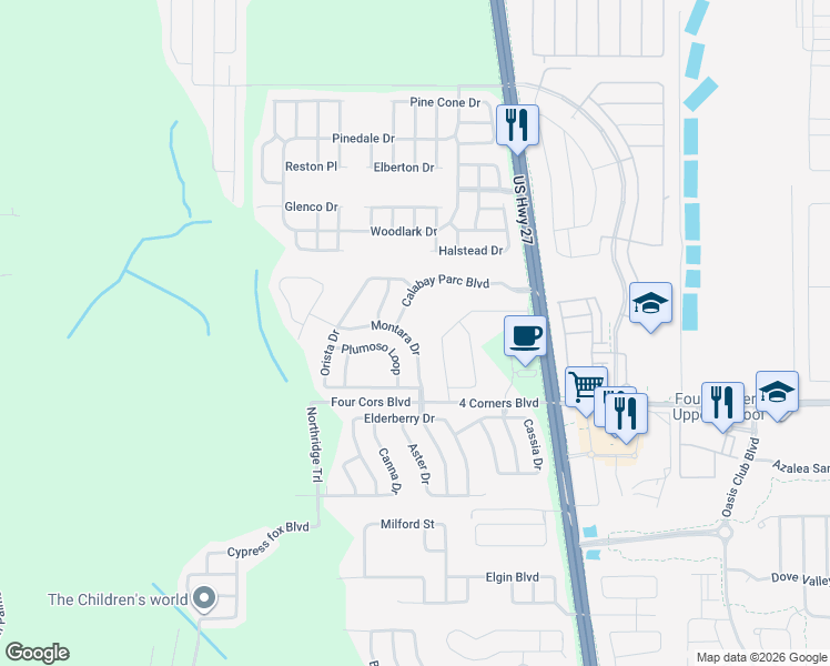 map of restaurants, bars, coffee shops, grocery stores, and more near 420 Montara Drive in Davenport
