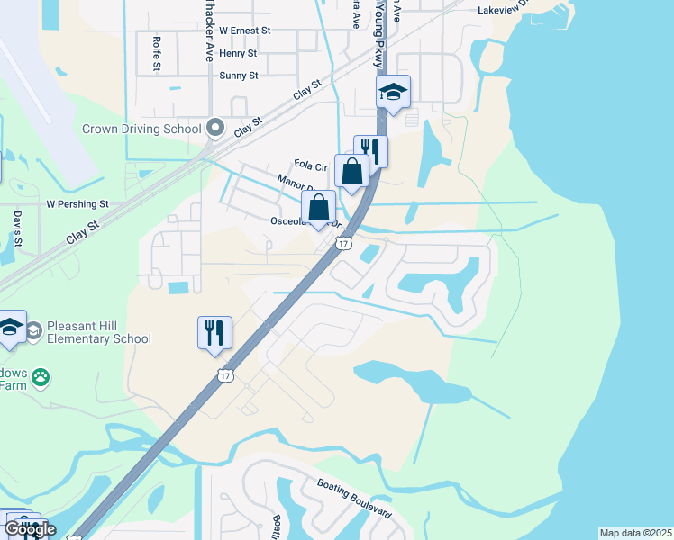 map of restaurants, bars, coffee shops, grocery stores, and more near 2024 Estancia Circle in Kissimmee
