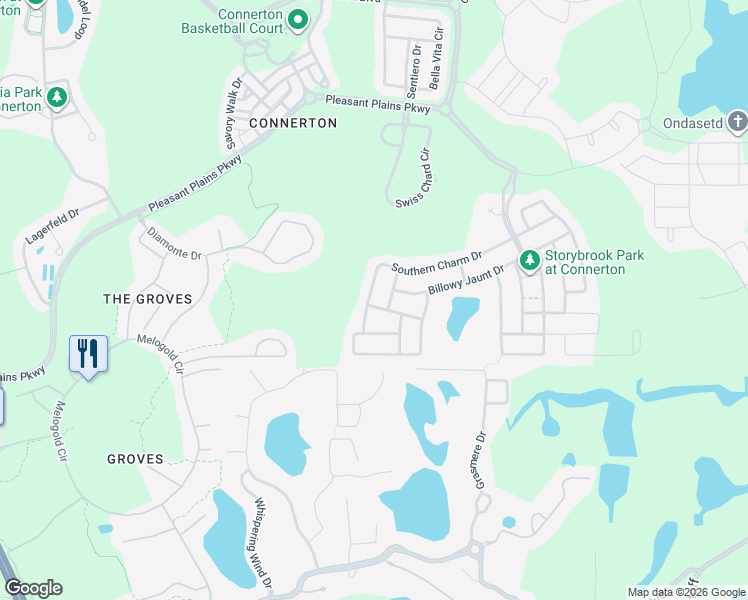 map of restaurants, bars, coffee shops, grocery stores, and more near 21276 Southern Charm Drive in Land O' Lakes