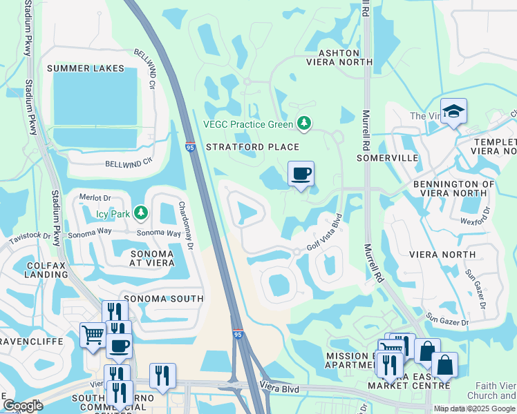 map of restaurants, bars, coffee shops, grocery stores, and more near 2534 Canterbury Circle in Rockledge