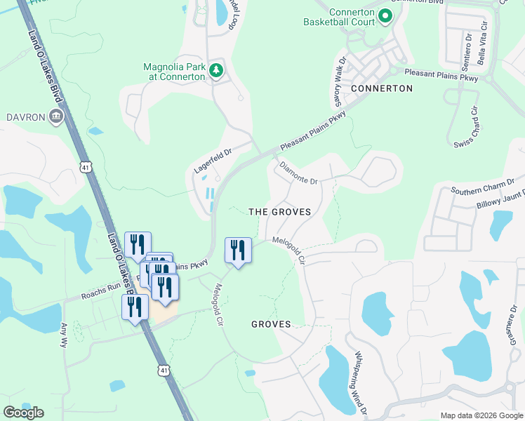 map of restaurants, bars, coffee shops, grocery stores, and more near 8137 Ponkan Road in Land O' Lakes