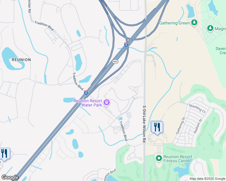 map of restaurants, bars, coffee shops, grocery stores, and more near 7620 Sandy Ridge Drive in Four Corners