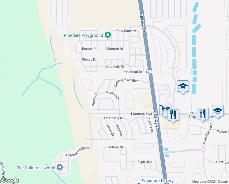 map of restaurants, bars, coffee shops, grocery stores, and more near 487 Calabay Parc Boulevard in Davenport