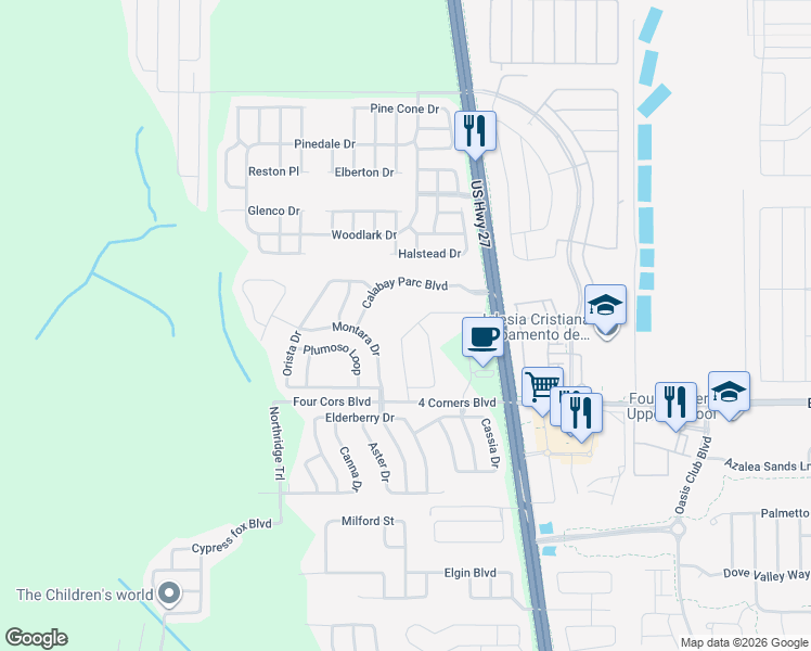 map of restaurants, bars, coffee shops, grocery stores, and more near 173 Bella Verano way in Davenport