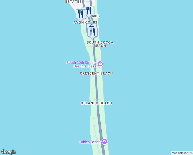 map of restaurants, bars, coffee shops, grocery stores, and more near 3221 South Atlantic Avenue in Cocoa Beach
