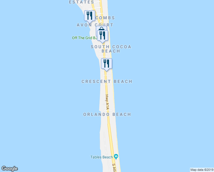 map of restaurants, bars, coffee shops, grocery stores, and more near 3221 South Atlantic Avenue in Cocoa Beach