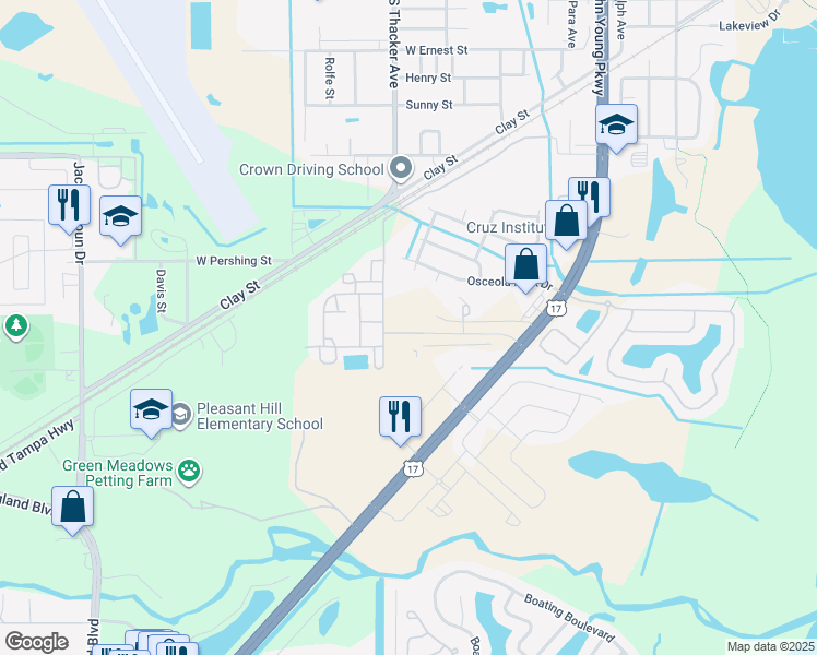 map of restaurants, bars, coffee shops, grocery stores, and more near 1614 South John Young Parkway in Kissimmee