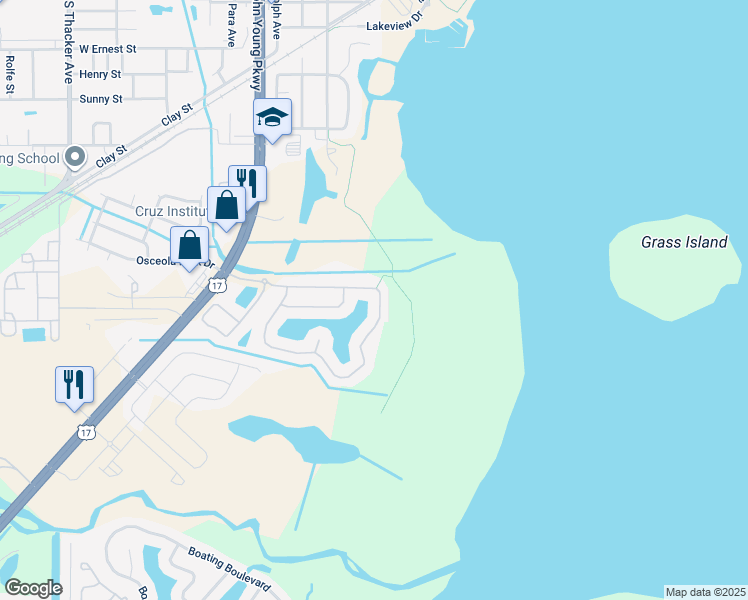 map of restaurants, bars, coffee shops, grocery stores, and more near 1002 Hacienda Circle in Kissimmee
