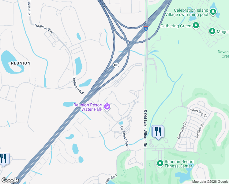 map of restaurants, bars, coffee shops, grocery stores, and more near 7620 Sandy Ridge Drive in Four Corners