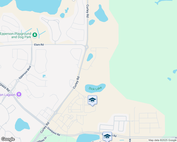 map of restaurants, bars, coffee shops, grocery stores, and more near Curley Road in Wesley Chapel