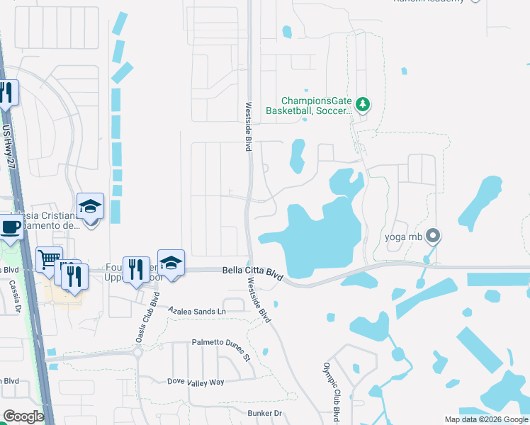 map of restaurants, bars, coffee shops, grocery stores, and more near 8990 Croquet Court in Four Corners