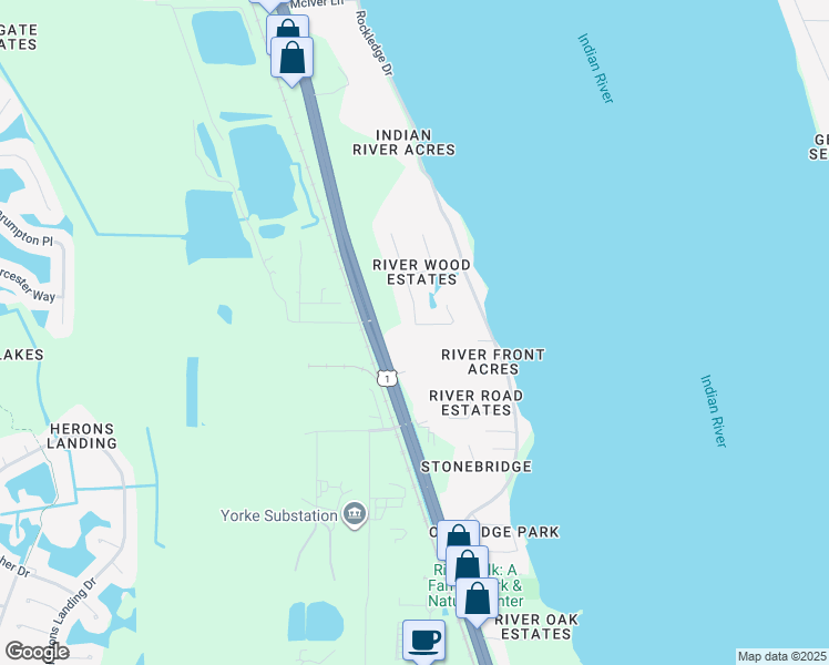 map of restaurants, bars, coffee shops, grocery stores, and more near 2201 Royal Oaks Drive in Rockledge