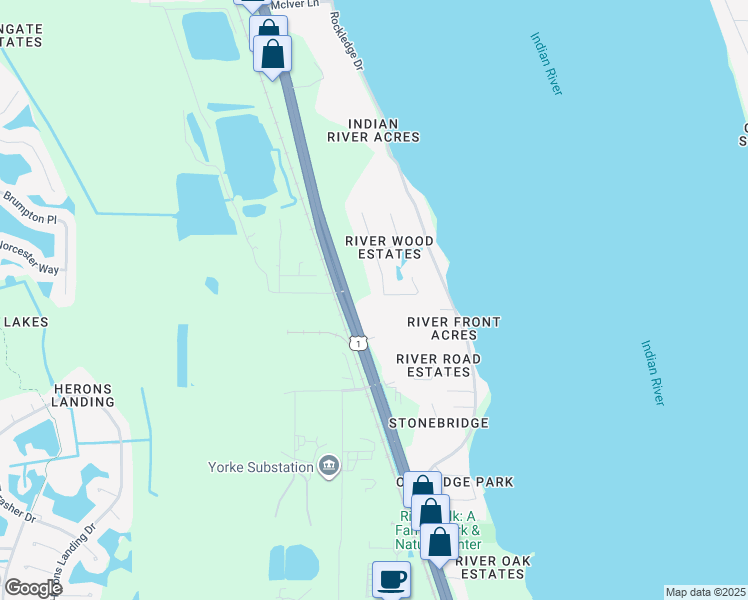 map of restaurants, bars, coffee shops, grocery stores, and more near 2201 Royal Oaks Drive in Rockledge