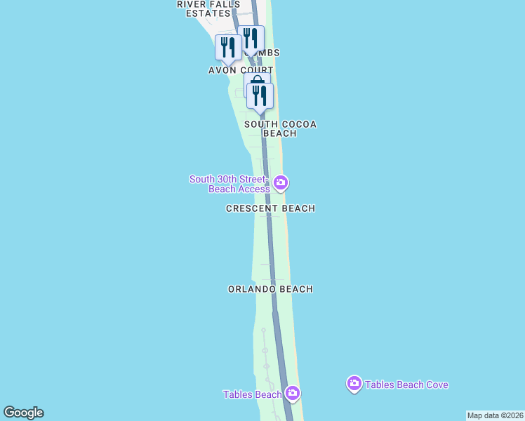 map of restaurants, bars, coffee shops, grocery stores, and more near 3221 South Atlantic Avenue in Cocoa Beach