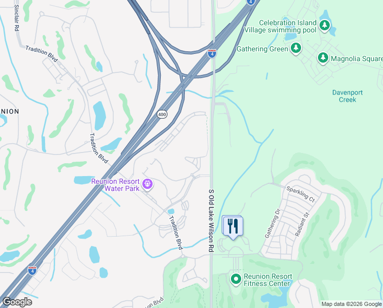map of restaurants, bars, coffee shops, grocery stores, and more near 1106 Sunset View Circle in Kissimmee