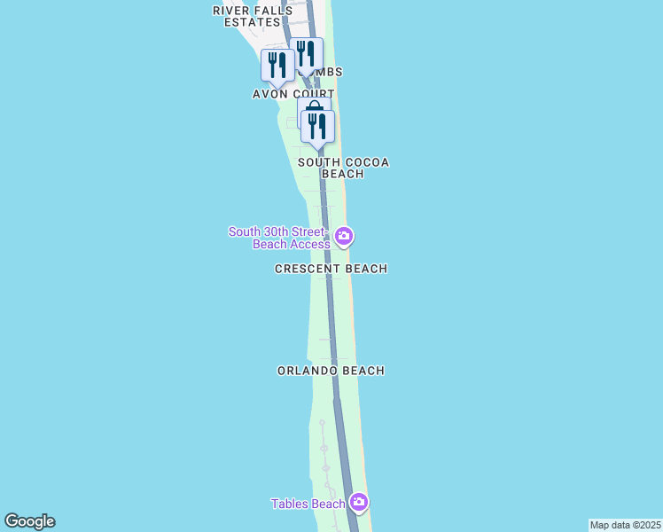 map of restaurants, bars, coffee shops, grocery stores, and more near 3221 South Atlantic Avenue in Cocoa Beach