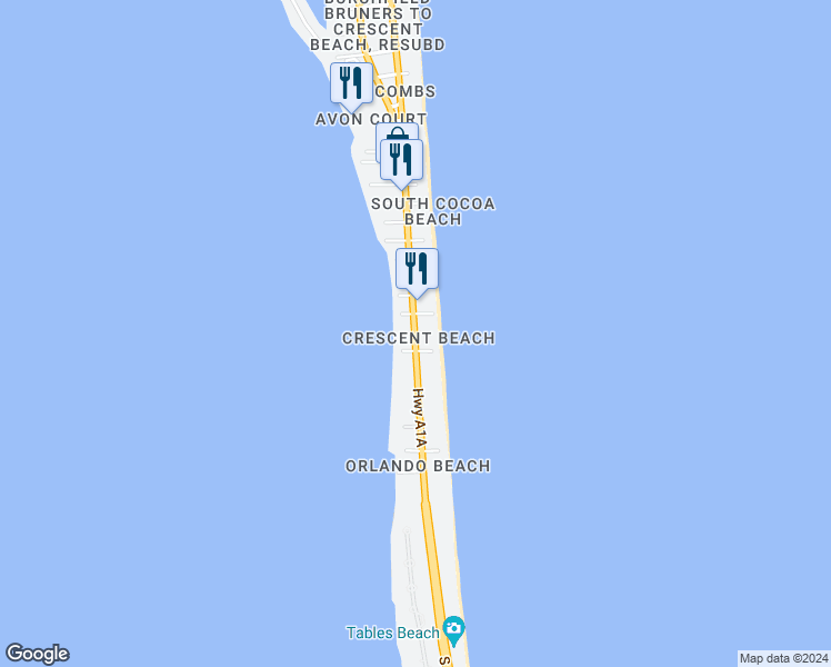 map of restaurants, bars, coffee shops, grocery stores, and more near 3101 South Atlantic Avenue in Cocoa Beach