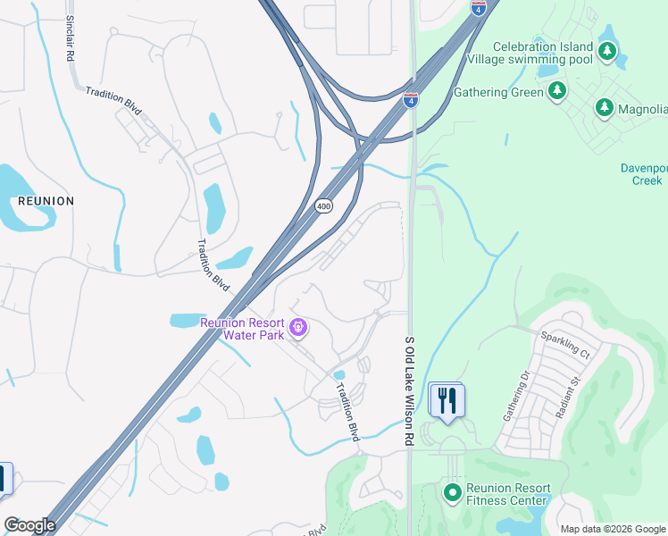 map of restaurants, bars, coffee shops, grocery stores, and more near 7614 Sandy Ridge Drive in Four Corners