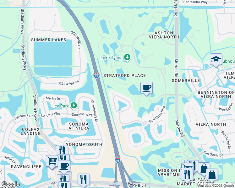 map of restaurants, bars, coffee shops, grocery stores, and more near 2567 Canterbury Cir in Rockledge