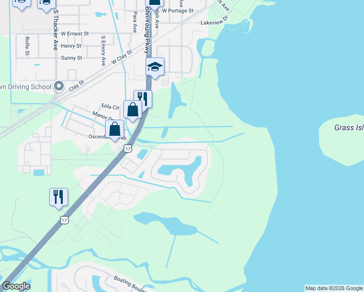 map of restaurants, bars, coffee shops, grocery stores, and more near 1087 Hacienda Circle in Kissimmee