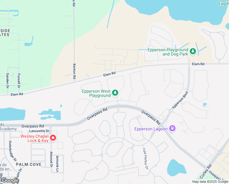 map of restaurants, bars, coffee shops, grocery stores, and more near 31952 Elam Road in Wesley Chapel