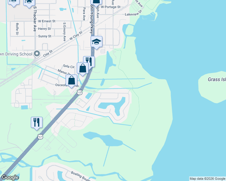 map of restaurants, bars, coffee shops, grocery stores, and more near 1087 Hacienda Circle in Kissimmee