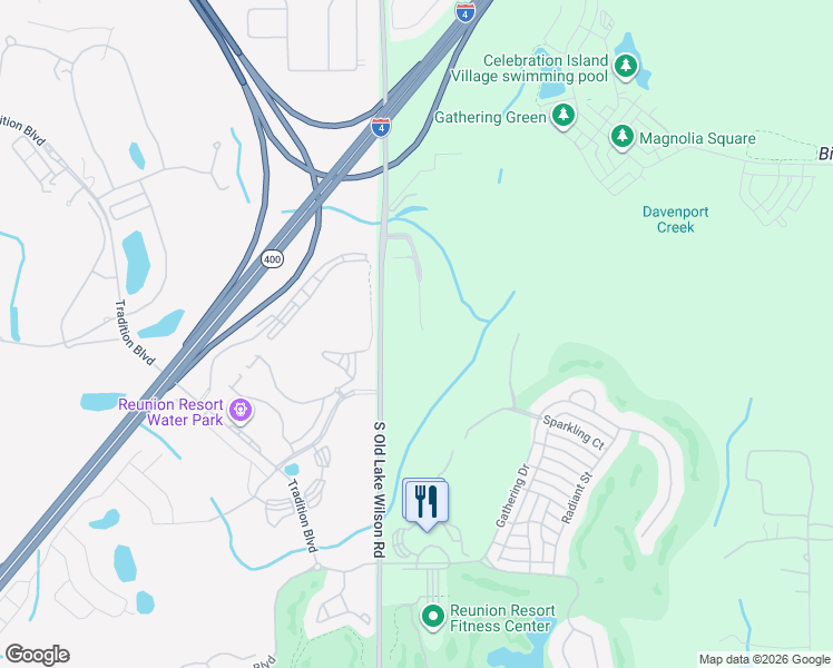 map of restaurants, bars, coffee shops, grocery stores, and more near 888 Assembly Court in Osceola County