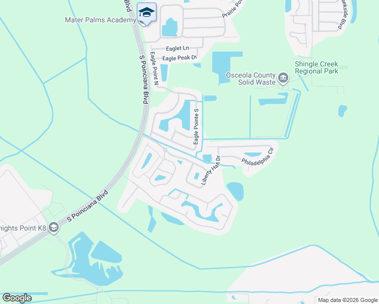 map of restaurants, bars, coffee shops, grocery stores, and more near 668 Eagle Pointe South in Kissimmee