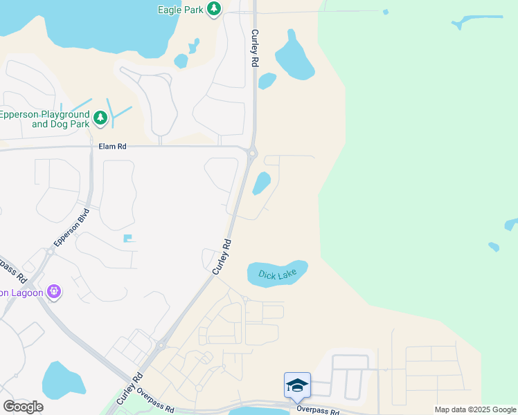 map of restaurants, bars, coffee shops, grocery stores, and more near Curley Road in Wesley Chapel