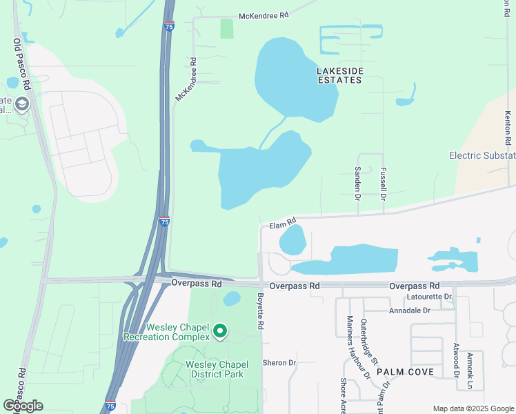 map of restaurants, bars, coffee shops, grocery stores, and more near 29951 Elam Road in Wesley Chapel