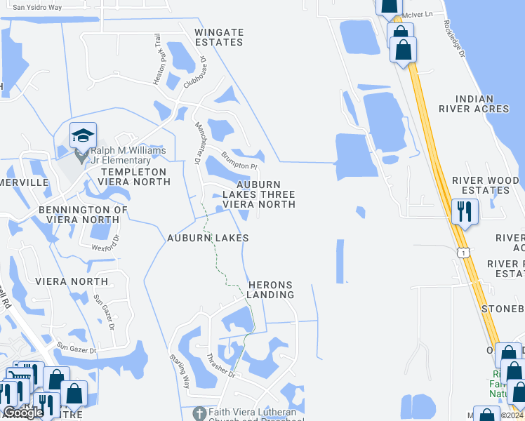 map of restaurants, bars, coffee shops, grocery stores, and more near 952 Brumpton Place in Rockledge