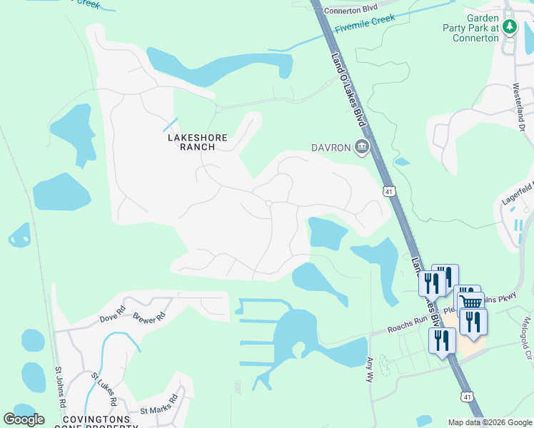 map of restaurants, bars, coffee shops, grocery stores, and more near 8232 Water Color Drive in Land O' Lakes