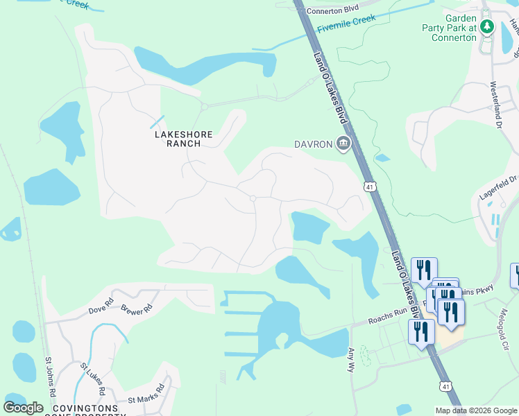 map of restaurants, bars, coffee shops, grocery stores, and more near 8232 Water Color Drive in Land O' Lakes