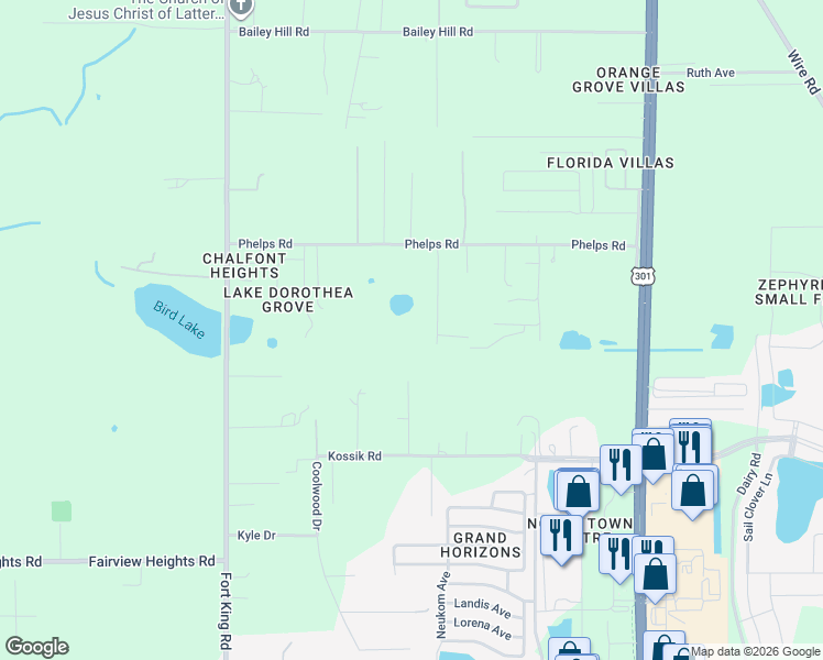 map of restaurants, bars, coffee shops, grocery stores, and more near 37466 Phelps Road in Zephyrhills