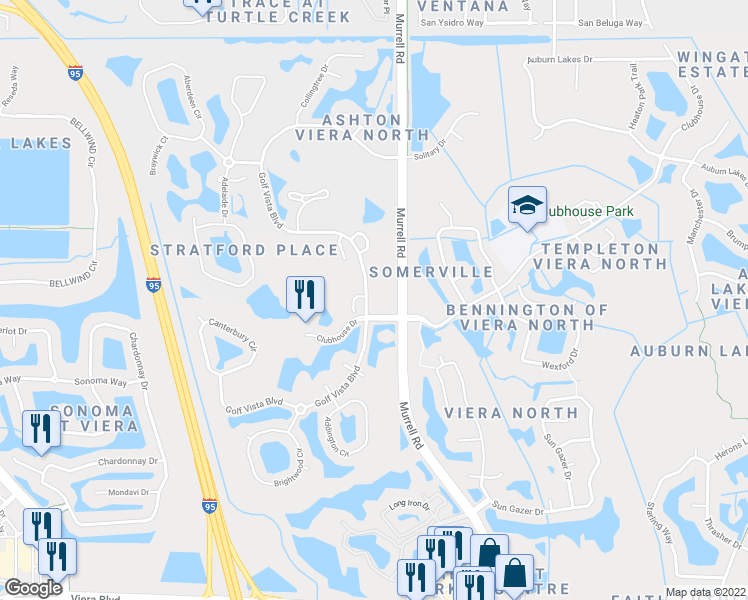 map of restaurants, bars, coffee shops, grocery stores, and more near 1957 Golf Vista Boulevard in Rockledge
