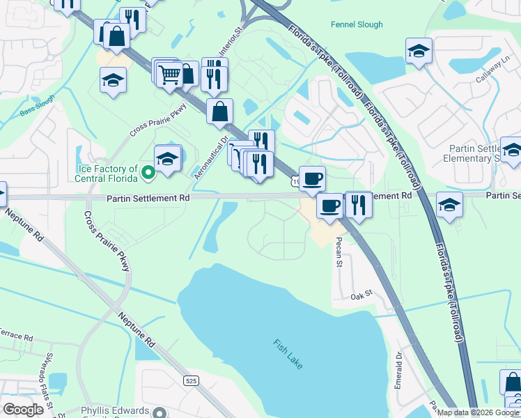 map of restaurants, bars, coffee shops, grocery stores, and more near 1100 Cobblestone Circle in Kissimmee