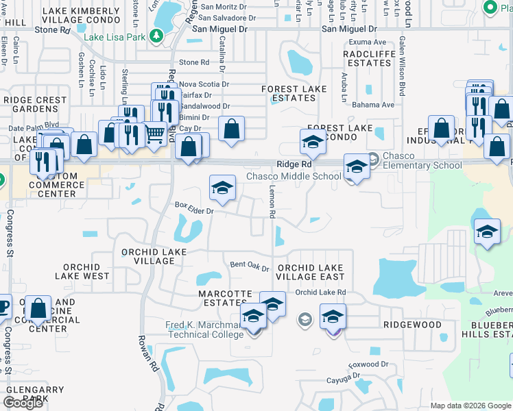 map of restaurants, bars, coffee shops, grocery stores, and more near 8316 Golden Bear Loop in Port Richey