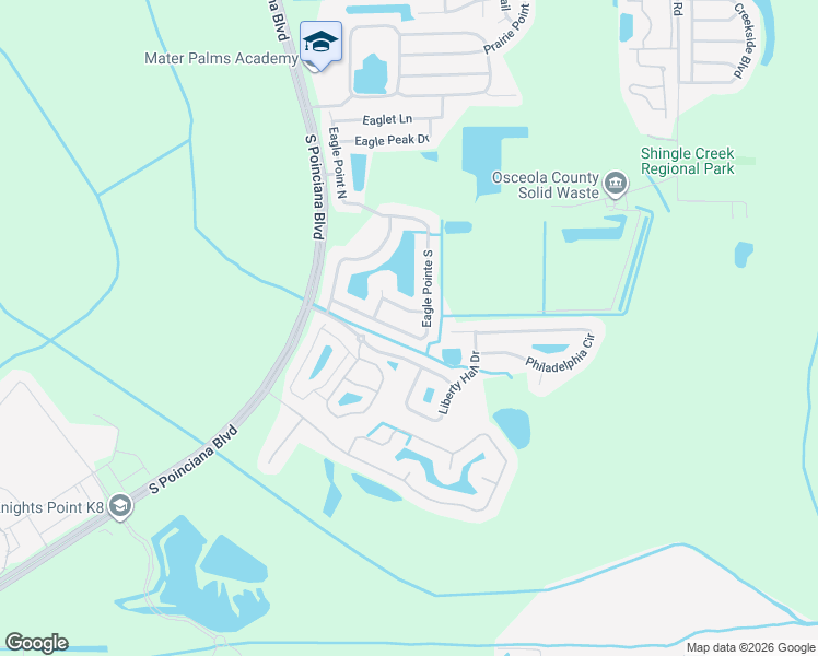 map of restaurants, bars, coffee shops, grocery stores, and more near 668 Eagle Pointe South in Kissimmee