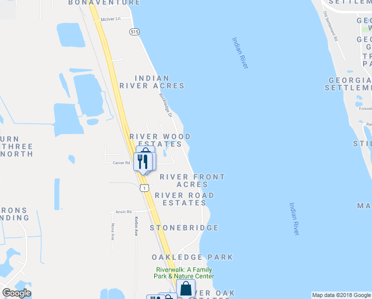 map of restaurants, bars, coffee shops, grocery stores, and more near 2204 Rockledge Drive in Rockledge