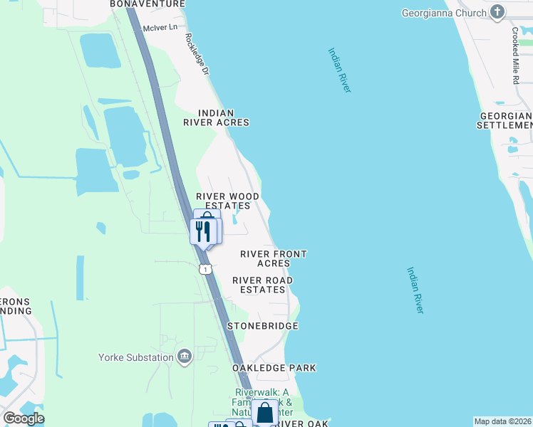 map of restaurants, bars, coffee shops, grocery stores, and more near 2204 Rockledge Drive in Rockledge