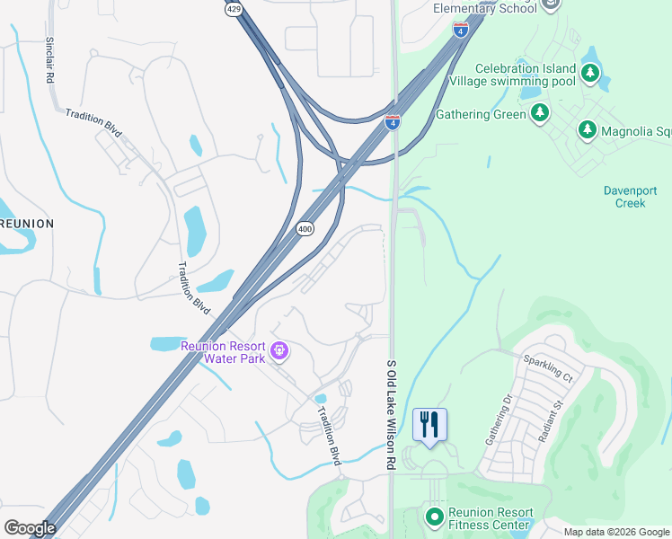 map of restaurants, bars, coffee shops, grocery stores, and more near 7614 Sandy Ridge Drive in Four Corners