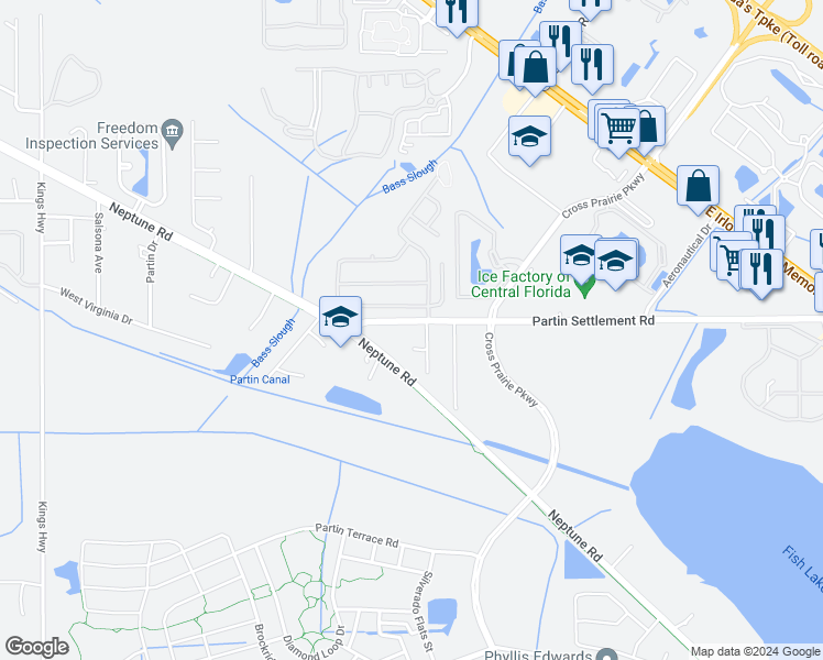 map of restaurants, bars, coffee shops, grocery stores, and more near 2060 Partin Settlement Road in Kissimmee