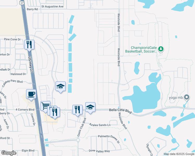 map of restaurants, bars, coffee shops, grocery stores, and more near Barry Road in Kissimmee